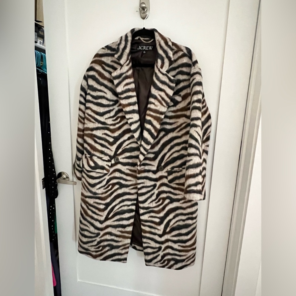 J Crew Collection relaxed topcoat in zebra jacquard, size XS. Worn once!